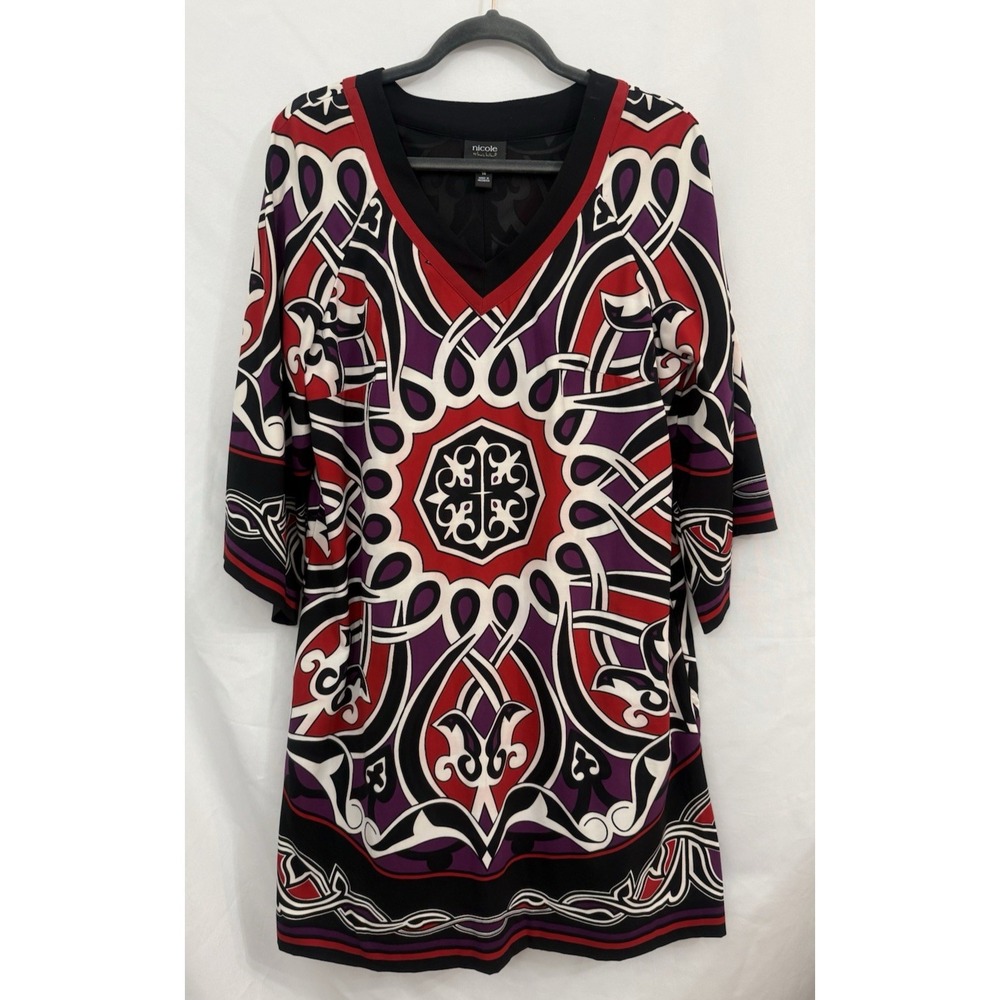 Nicole by Nicole Miller Dress Medallion Bandana Pattern 3/4 Sleeve Womens Sz 14‎